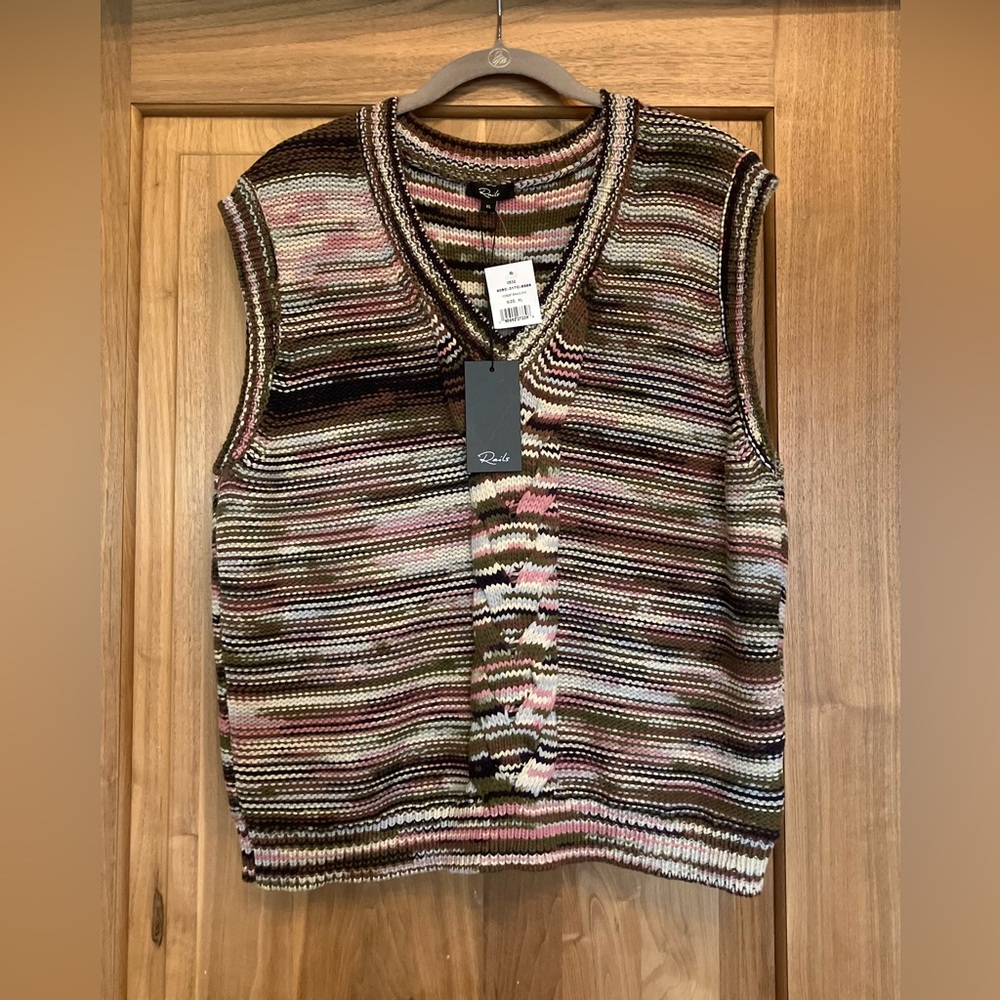 NWT RAILS Brixton Knit Sweater Vest Green/Brown/Pink Multi Forest Space Dye XL - Picture 8 of 16